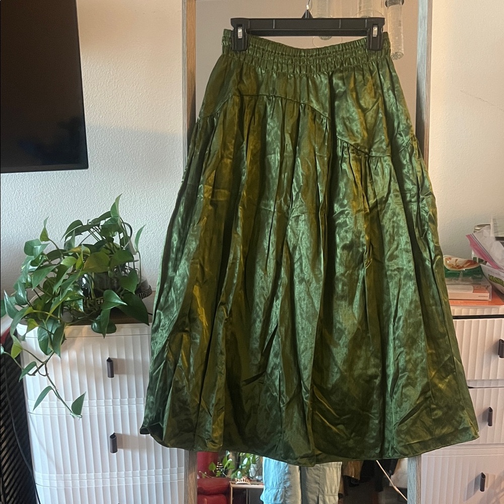 Vince Shimmering Olive Maxi Skirt